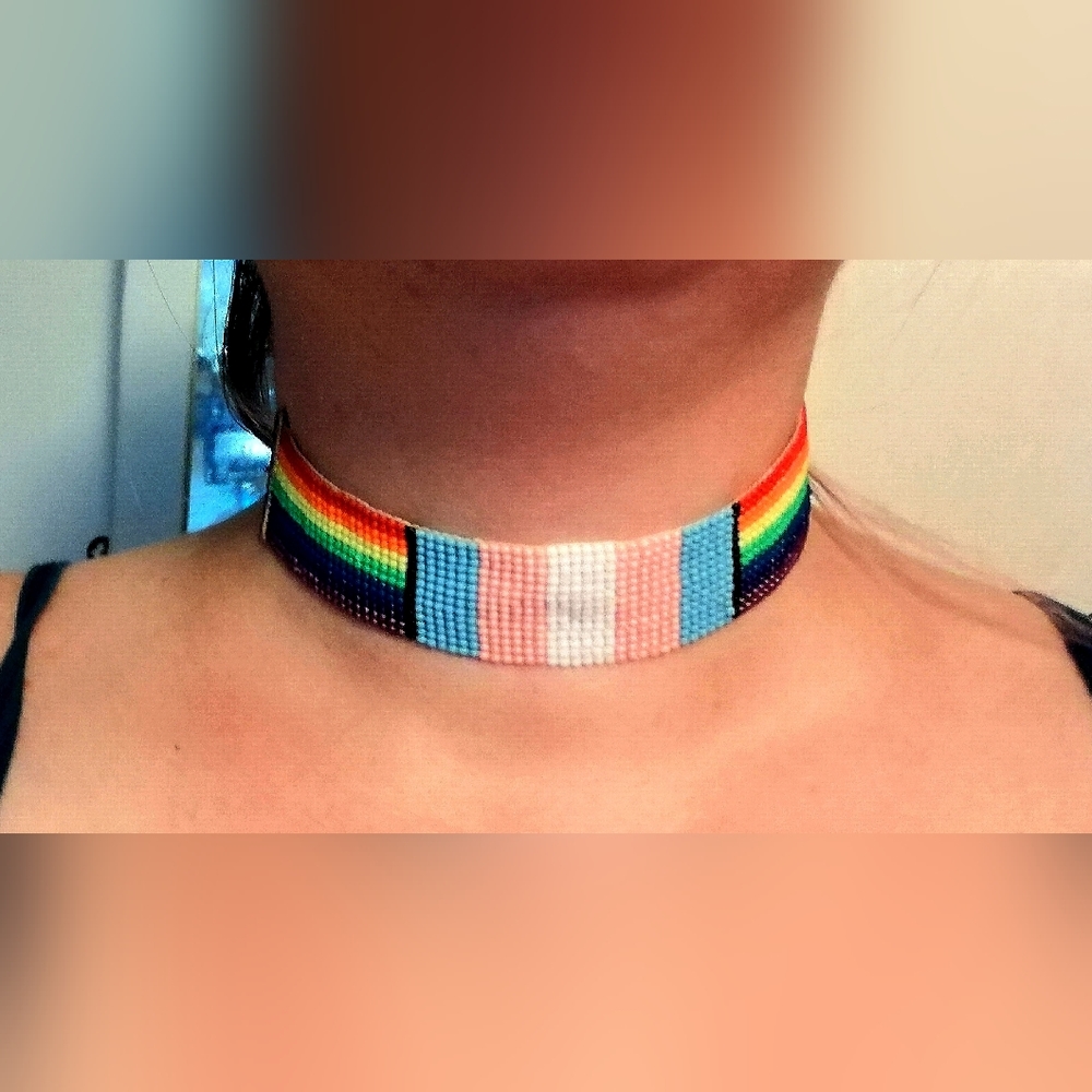 Handmade Loom Woven Beaded Queer and Trans Pride Choker